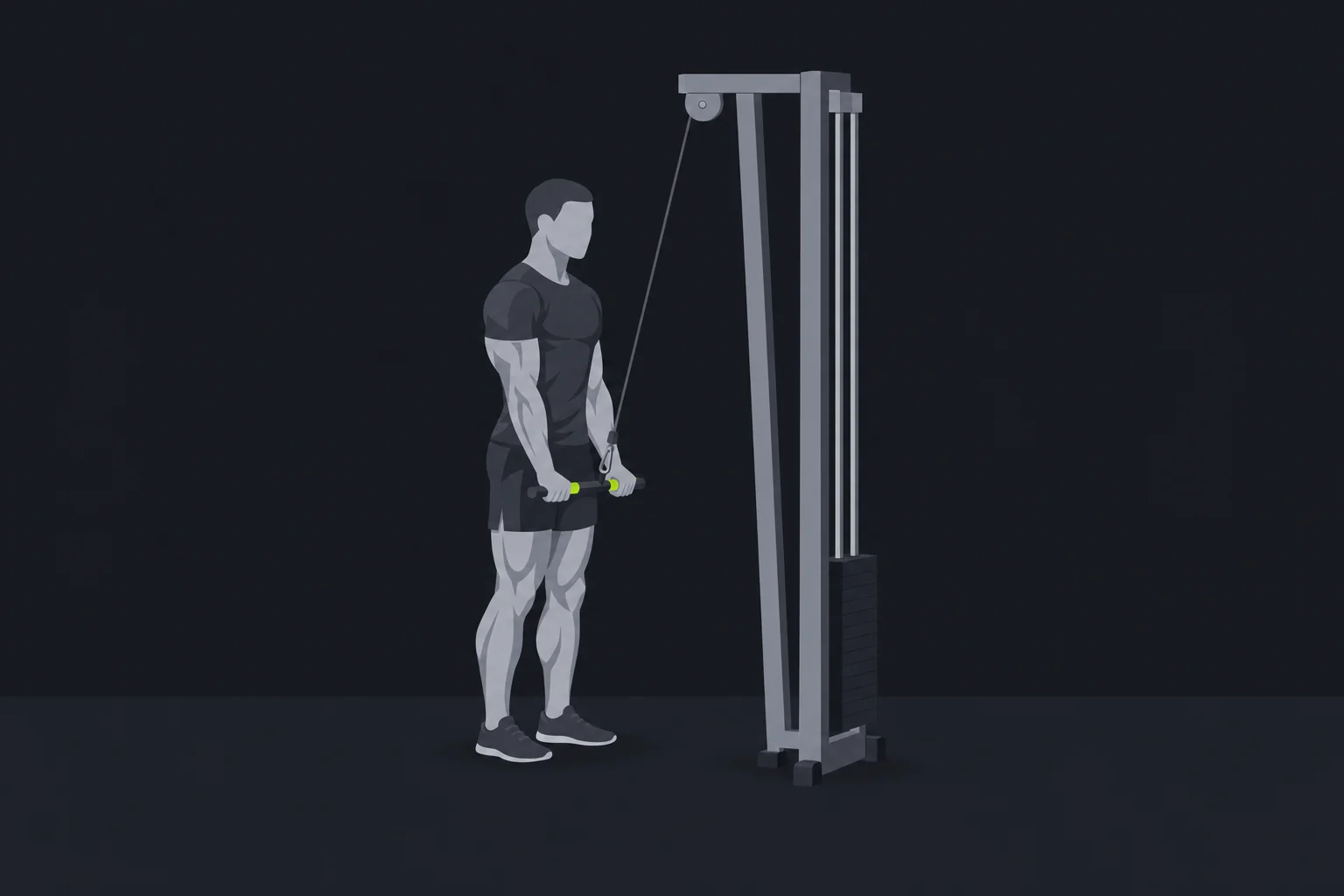 Pushdown tricipiti al cavo: illustrazione di una fase dell'esecuzione